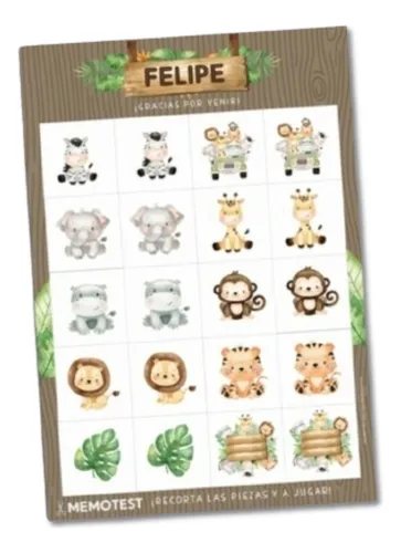 X10 Juego Memotest Personalizados Souvenir Sorpresitas Selva
