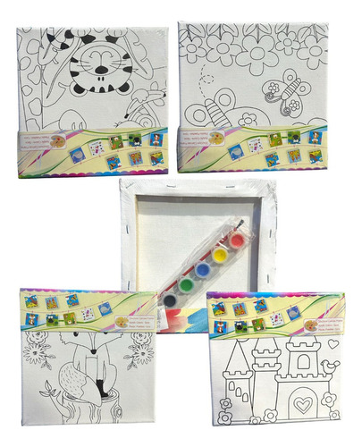 Pack 6 Cuadros Madera Para Pintar Dibujos Temperas Sorpresa