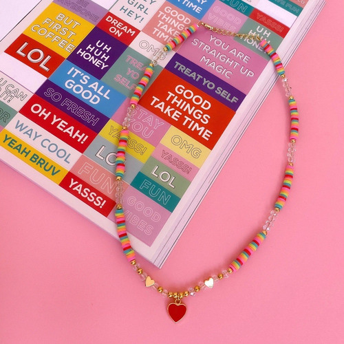 Collar Aesthetic Colorido Con Corazones De Moda Para Dama