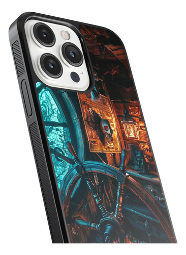 Funda Case Para Iphone Mapa Barco Pirata Timón Brújula 03 Eg Negro Barco 16 Pro Max