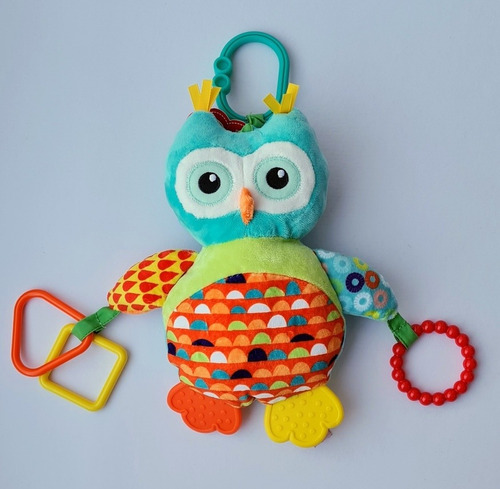 Imagen 2 de 2 de Sonajero Peluche Lechuza Con Aros Mordillos Bebé Cuna Coche