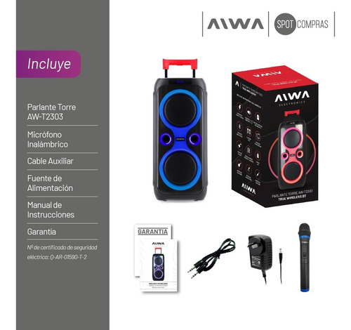 Imagen 8 de 10 de Parlante Torre Bluetooth Carry On 12500w Aiwa 2303