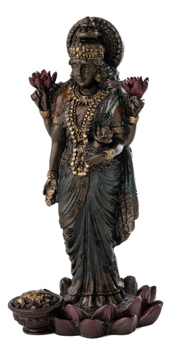 Mini Estatua De Bronce De Diosa Hindu Lakshmi  8.25 Cm