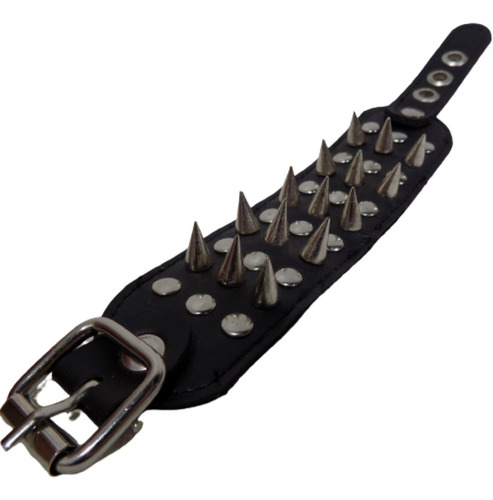 Muñequera Con Púas 3 Hileras De Cuero Pulsera Metal Rock Qsr