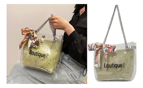 Bolso De Hombro De Cadena Transparente De Mujer De Moda Color Verde