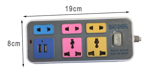 Imagen 5 de 10 de Alargue Zapatilla 5 Enchufes 2 Usb Adaptador Oferta X2 Promo