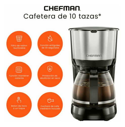 Chefman Cafetera Programable De 1l, Cafetera Eléctrica,