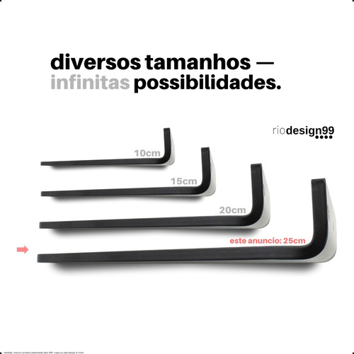 25cm - Mão Francesa Cantoneira Preta Reforçada - Rio Design99 - Ferro Aço Suporte Para Prateleira Resistente Industrial Prateleira Madeira Bancada Estante Triangular S48