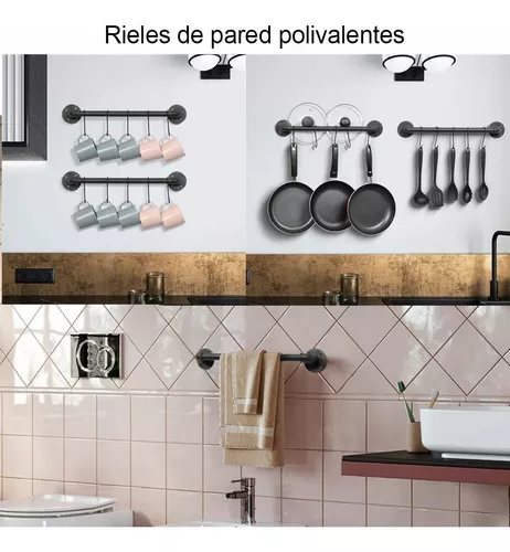 Soporte para utensilios de cocina para colgar en la pared, estante de  hierro forjado con 12 ganchos en S para colgar utensilios de cocina y  utensilios