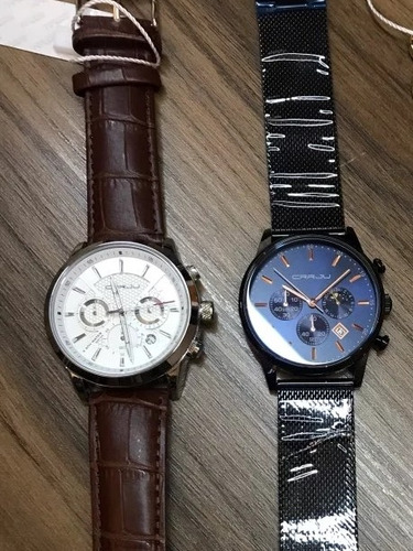 Belo Relogio Crrju Aço Inox Resistente A Agua Pulseira Couro