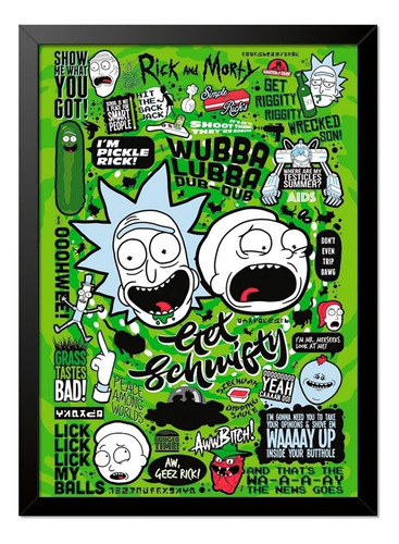 Imagem 1 de 1 de Quadro Poster Rick And Morty Referências 33x23cm