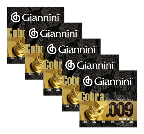 Kit 5 Encordoamento Para Violao Giannini Bronze 85/15 009