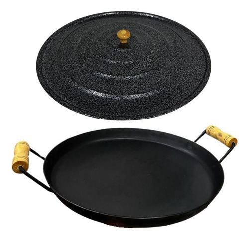 Paellera Frigideira Grande Com Tampa 40cm Aço Laminado 5,5lt