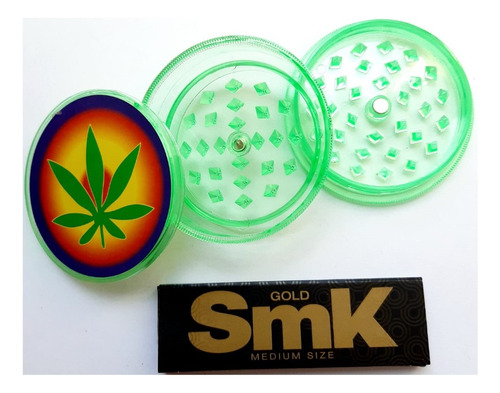 Combo Grinder Green 3 Pcs + 1 Caja Cueros Smk Gold #9