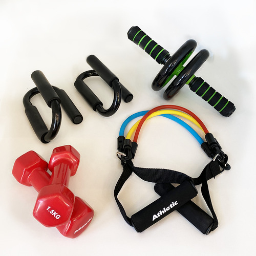 Kit Set Rueda Abdominal Mancuernas Push Up Athletic Fitness