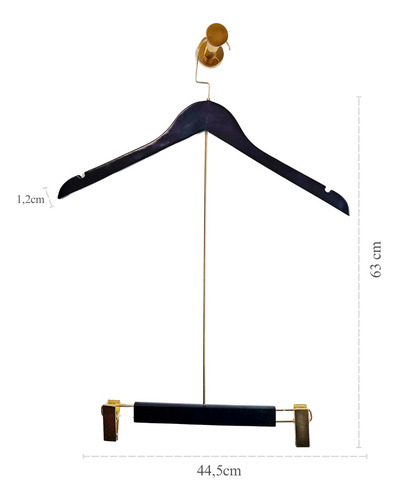 Kit 10 Cabide Madeira Duplo Extensor Dourado Luxo Adulto
