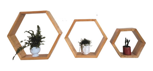 Juego De 3 Repisas Hexagonales De Madera Para Colgar