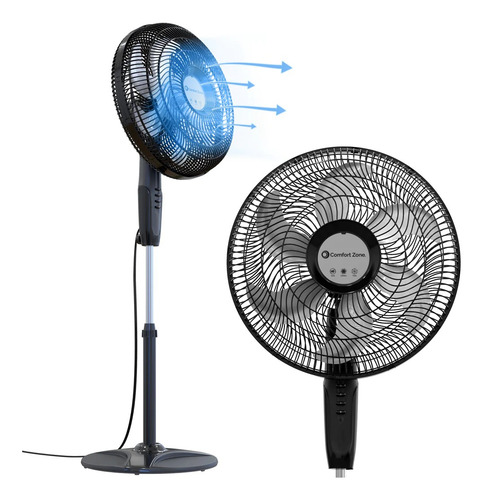 Ventilador De Pedestal Oscilatorio Comfort Zone Czst180bs-eu Cantidad De Aspas 6 Color De La Estructura Negro Color De Las Aspas Gris Diámetro 18 Material De Las Aspas Plástico