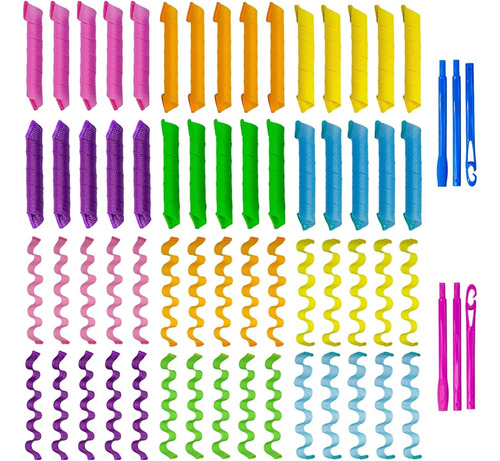 ~? 60pcs Heatless Hair Rizlers Rollers Spiral And Wave Styli