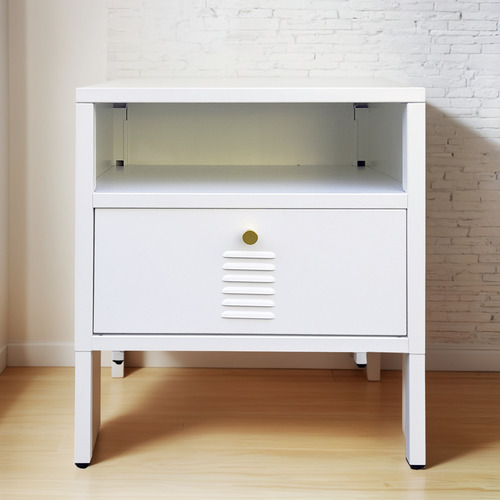 Velador Metálico Con Cajón Colorblock Blanco