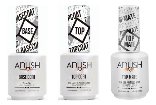 Kit Base + Top + Top Coat Matte Semipermanente Anush