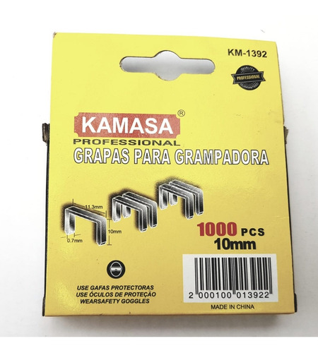 Grapas Kamasa De 10 Mm, 3 Cajas De 1000 , 0,7 X 11,3 X 10 Mm