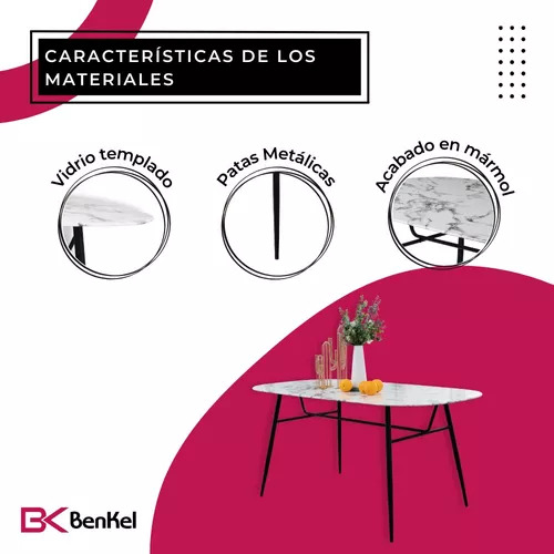 Juego Comedor Mesa + 6 Sillas Ovalada Cristal Blanco Benkel