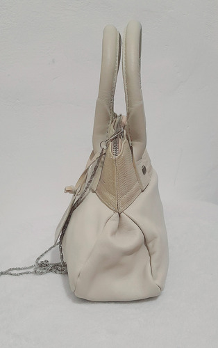 Cartera Lázaro De Mano Cuero Beige Para Mujer Beige Lisa Níquel Plata (Usado)