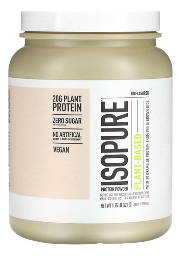 Proteína Isopure Vegana De Origen Vegetal Plant Based 521g 