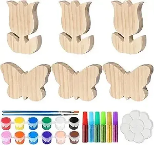 Set De 60 Colgantes De Madera De Pascua Para Pintar Con Cuerda – Manualidades Infantiles DIY, Decoración De Primavera Y Fiestas