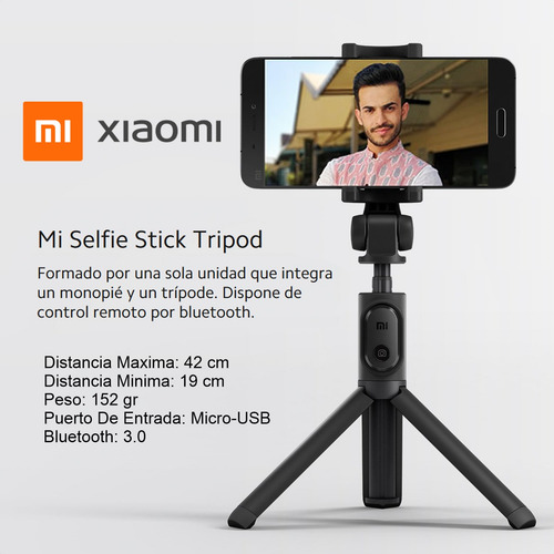 Xiaomi Mi Selfie Stick, Monopié Trípode Bluetooth, Gira 360º