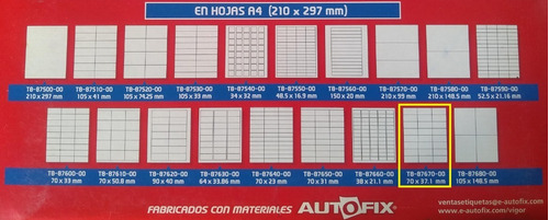 Imagen 2 de 2 de Etiqueta Autoadhesiva A4 Etidata Para Impresora - 8767 - 25h