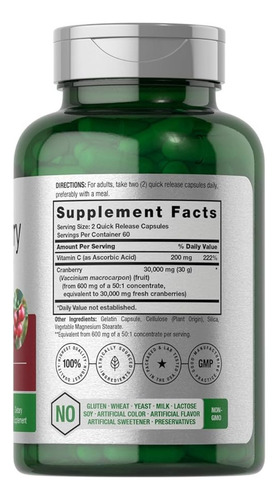 Cranberry Vitamina C Suplemento Dietetico 120 Capsulas Sabor Sin Sabor