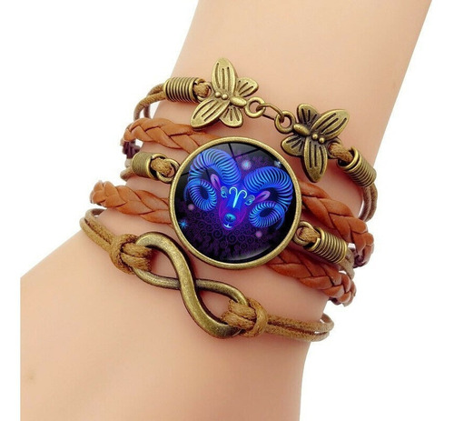 Cuero Pulsera Brazalete Tejida Constelación Zodiaco Navidad