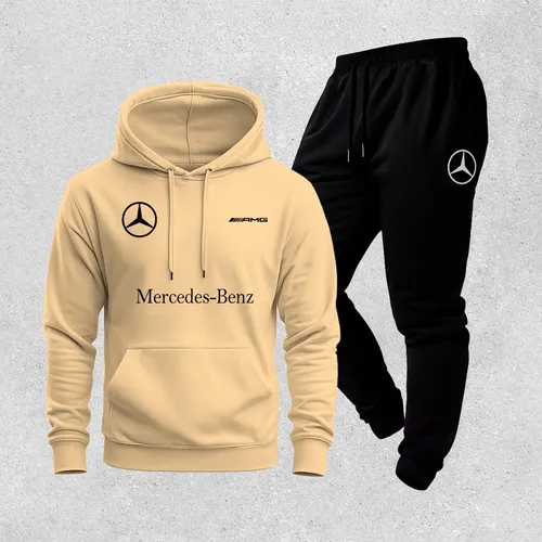 Conjunto Moletom Canguru Blusa E Calça Algodão Mercedes Benz G Bege