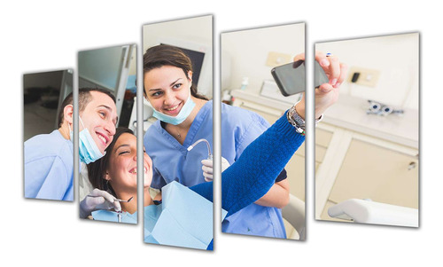 Cuadro 60x100cm Odontologia Equipo Feliz Selfie Doctor