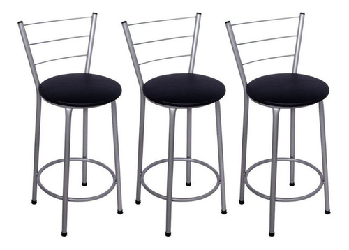 Kit de 3 banquetas Fortmix Lacado assento Preto