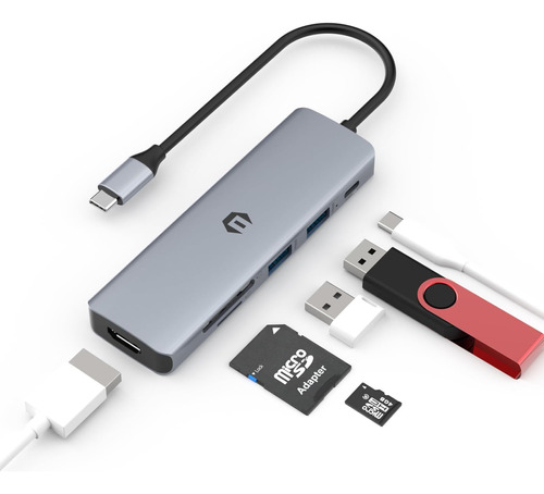 Concentrador Usb C De Nivel, Adaptador Multipuerto Con Hdmi 