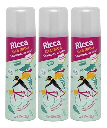 Kit 3 Shampoo A Seco Cuca Fresca Menta Ricca 50ml