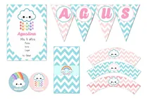 Comprar Kit Imprimible Nubes Y Arcoiris Kawaii Con Textos Editables!