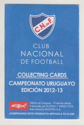 Futbol Uruguay Club Nacional Ivan Alonso Tarjeta 2012 (Usado)