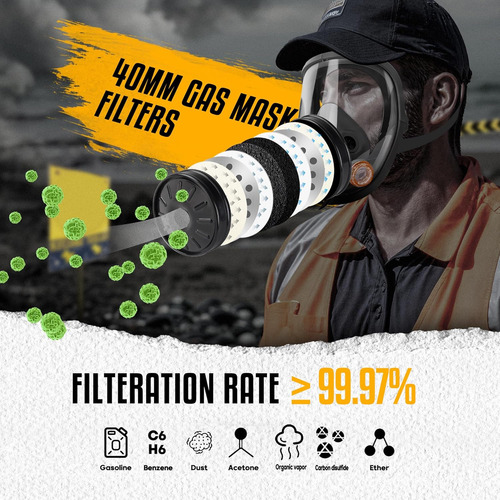Máscara Antigas Wofai Cara Completa Reutilizable Con Filtros