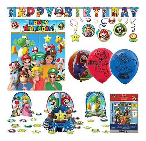 Super Mario Bros - Kit De Decoración Para Fiesta De Cumple.
