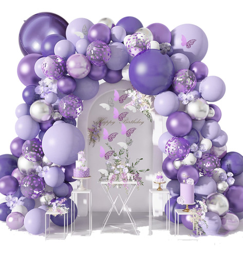 Kit De Globos Para Guirnalda Decoracion Tonos Violeta 145pz