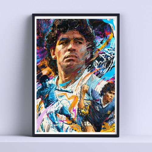 Cuadro Maradona Collage Colores Deco 30x40cm Con Vidrio