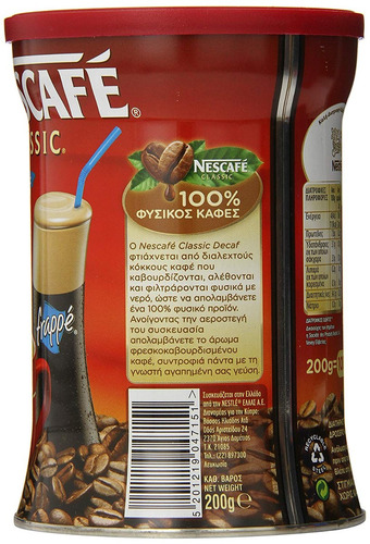 Nescafé Clásico Instantáneo Griega Café Descafeinado, 7 Onza