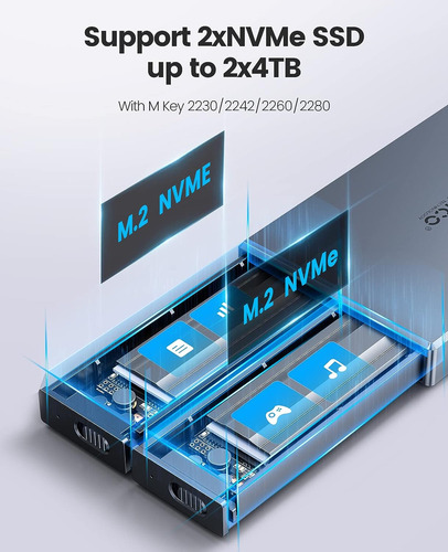 Orico Carcasa Dual-bay Nvme M.2 Ssd Aluminio Usb3.2 Gen...