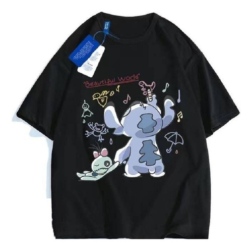 Playera De Manga Corta Con Patrón De Anime Stitch Espalda