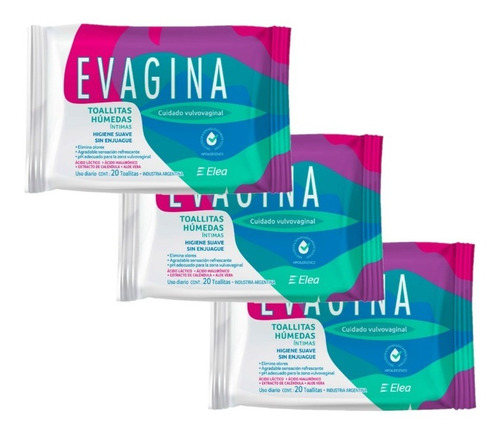 Evagina Combo X 3 Toallitas Húmedas Intimas De Higiene 20 U