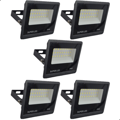 Kit 5 Refletor Led 50w 6500k Holofote Prova D Água Ip66